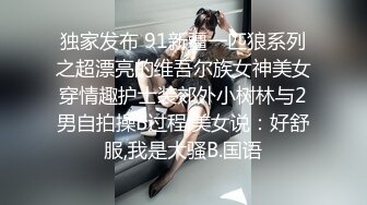 独家发布 91新疆一匹狼系列之超漂亮的维吾尔族女神美女穿情趣护士装郊外小树林与2男自拍操B过程,美女说：好舒服,我是大骚B.国语