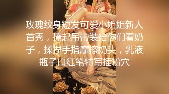 玫瑰纹身短发可爱小姐姐新人首秀，撩起吊带装给你们看奶子，揉捏手指摩擦奶头，乳液瓶子口红笔特写插粉穴